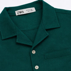 Z.A.R.A PREMIUM MEN'S CUBAN COLLAR KNITTED SHIRT (GREEN)