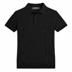 COTTON EAGLE MEN'S CABLE KNIT BTN POLO SHIRT (BLACK)