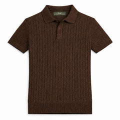 COTTON EAGLE MEN'S CABLE KNIT BTN POLO SHIRT (CHOCLATE BROWN)
