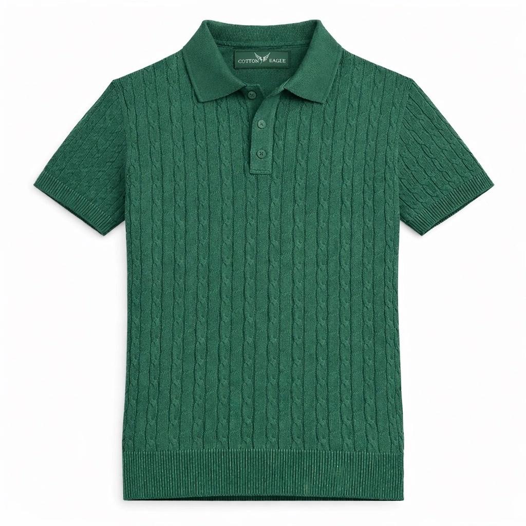 COTTON EAGLE MEN'S CABLE KNIT BTN POLO SHIRT (GREEN)