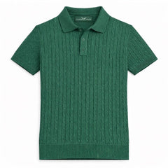 COTTON EAGLE MEN'S CABLE KNIT BTN POLO SHIRT (GREEN)