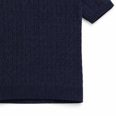 COTTON EAGLE MEN'S CABLE KNIT BTN POLO SHIRT (NAVY BLUE)