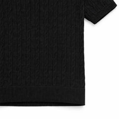 COTTON EAGLE MEN'S CABLE KNIT BTN POLO SHIRT (BLACK)
