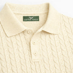 COTTON EAGLE MEN'S CABLE KNIT BTN POLO SHIRT (OFF-WHITE)