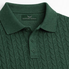 COTTON EAGLE MEN'S CABLE KNIT BTN POLO SHIRT (GREEN)