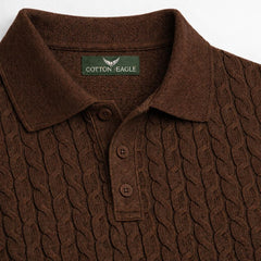 COTTON EAGLE MEN'S CABLE KNIT BTN POLO SHIRT (CHOCLATE BROWN)