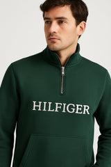 TH EMB HLFGR COTTON FLEECE ZIP-UP (GREEN)