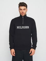 TH EMB HLFGR COTTON FLEECE ZIP-UP (BLACK)