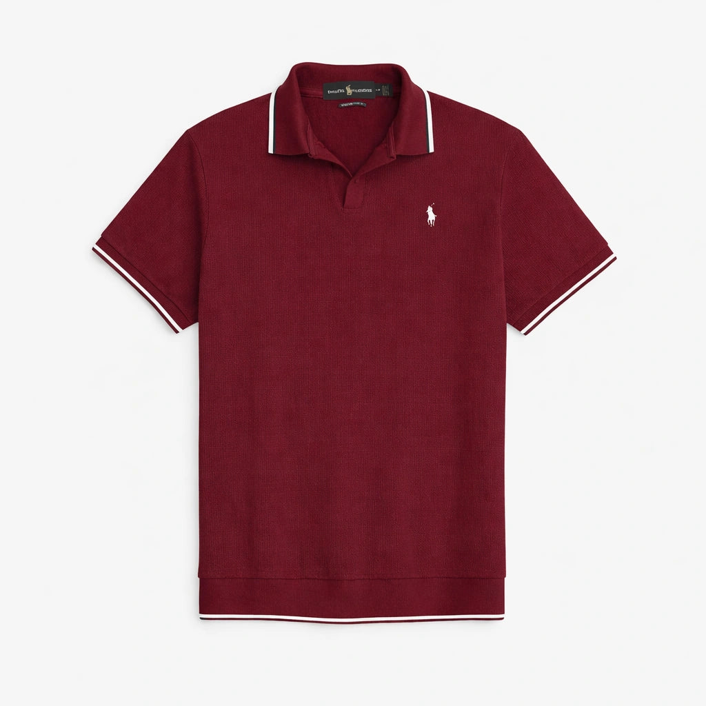 RL PREMIUM MEN'S V NECK BORDER POLO SHIRT (MAROON)