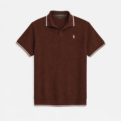 RL PREMIUM MEN'S V NECK BORDER POLO SHIRT (CHOCLATE BROWN)