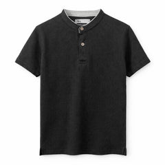 Z.A.R.A WAFFLE KNIT HENLEY T-SHIRT (BLACK)