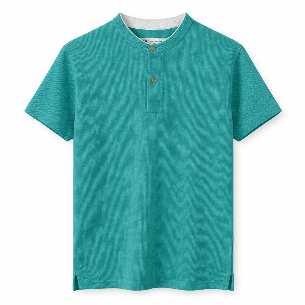 Z.A.R.A WAFFLE KNIT HENLEY T-SHIRT (TEAL)