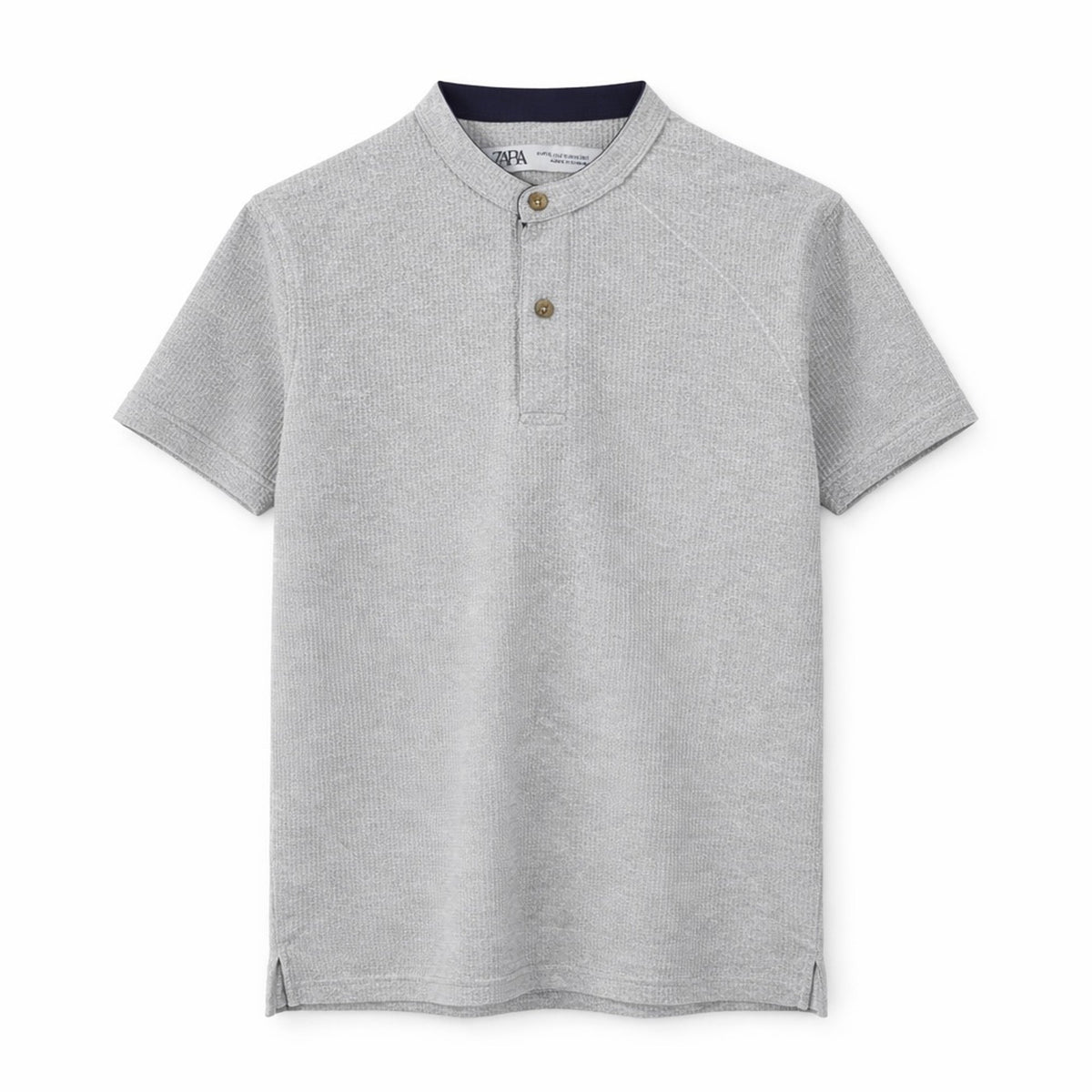 Z.A.R.A WAFFLE KNIT HENLEY T-SHIRT (HEATHER GREY)