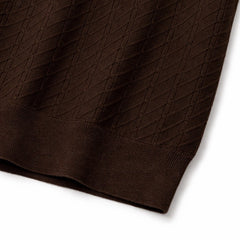 COTTON EAGLE V JHONNY COLLAR CABLE KNIT POLO SHIRT (CHOCLATE BROWN)