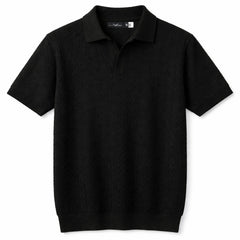 COTTON EAGLE V JHONNY COLLAR CABLE KNIT POLO SHIRT (BLACK)