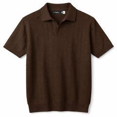 COTTON EAGLE V JHONNY COLLAR CABLE KNIT POLO SHIRT (CHOCLATE BROWN)