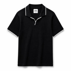 Z.A.R.A JHONNY COLLAR WAFFLE KNIT POLO SHIRT (BLACK)