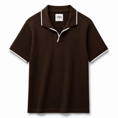 Z.A.R.A JHONNY COLLAR WAFFLE KNIT POLO SHIRT (BROWN)