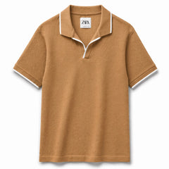 Z.A.R.A JHONNY COLLAR WAFFLE KNIT POLO SHIRT (KHAKHI)