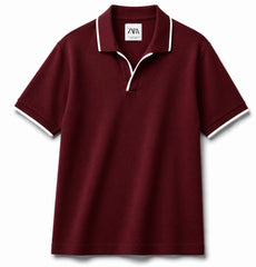 Z.A.R.A JHONNY COLLAR WAFFLE KNIT POLO SHIRT (MAROON)