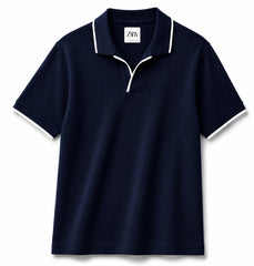 Z.A.R.A JHONNY COLLAR WAFFLE KNIT POLO SHIRT (NAVY BLUE)