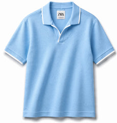 Z.A.R.A JHONNY COLLAR WAFFLE KNIT POLO SHIRT (SKY BLUE)