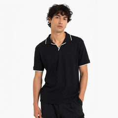 Z.A.R.A JHONNY COLLAR WAFFLE KNIT POLO SHIRT (BLACK)
