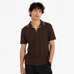 Z.A.R.A JHONNY COLLAR WAFFLE KNIT POLO SHIRT (BROWN)
