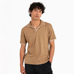 Z.A.R.A JHONNY COLLAR WAFFLE KNIT POLO SHIRT (KHAKHI)