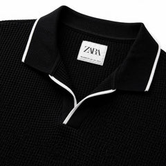 Z.A.R.A JHONNY COLLAR WAFFLE KNIT POLO SHIRT (BLACK)