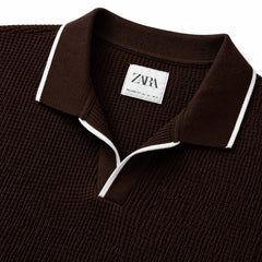 Z.A.R.A JHONNY COLLAR WAFFLE KNIT POLO SHIRT (BROWN)