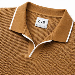 Z.A.R.A JHONNY COLLAR WAFFLE KNIT POLO SHIRT (KHAKHI)
