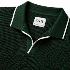 Z.A.R.A JHONNY COLLAR WAFFLE KNIT POLO SHIRT (GREEN)