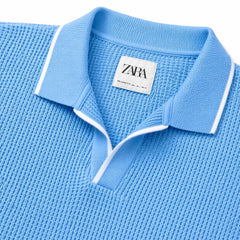 Z.A.R.A JHONNY COLLAR WAFFLE KNIT POLO SHIRT (SKY BLUE)