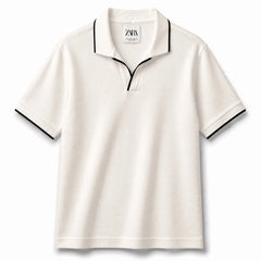 Z.A.R.A JHONNY COLLAR WAFFLE KNIT POLO SHIRT (OFF-WHITE)