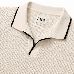 Z.A.R.A JHONNY COLLAR WAFFLE KNIT POLO SHIRT (OFF-WHITE)