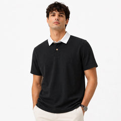 Z.A.R.A RUGBY COLLAR WAFFLE KNIT POLO SHIRT (BLACK)