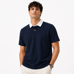 Z.A.R.A RUGBY COLLAR WAFFLE KNIT POLO SHIRT (NAVY BLUE)