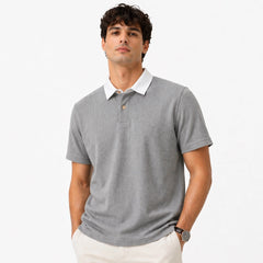 Z.A.R.A RUGBY COLLAR WAFFLE KNIT POLO SHIRT (HEATHER GREY)
