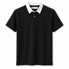 Z.A.R.A RUGBY COLLAR WAFFLE KNIT POLO SHIRT (BLACK)