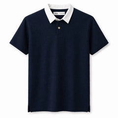 Z.A.R.A RUGBY COLLAR WAFFLE KNIT POLO SHIRT (NAVY BLUE)
