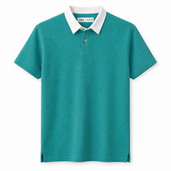 Z.A.R.A RUGBY COLLAR WAFFLE KNIT POLO SHIRT (TEAL)