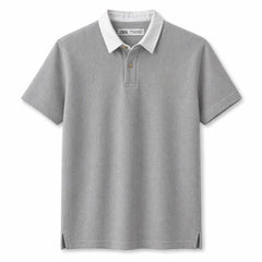 Z.A.R.A RUGBY COLLAR WAFFLE KNIT POLO SHIRT (HEATHER GREY)