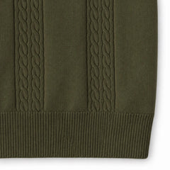 COTTON EAGLE MEN'S JOHNNY COLLAR CABLE KNIT POLO SHIRT (OLIVE GREEN)
