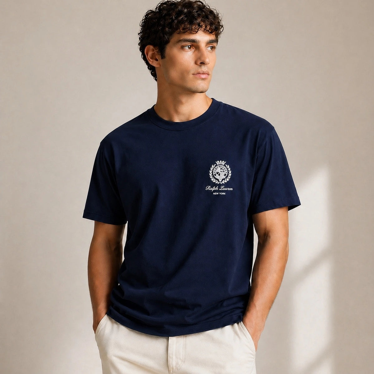 RL RELAXED FIT COTTON JERSEY GRAPHIC T-SHIRT (NAVY BLUE)