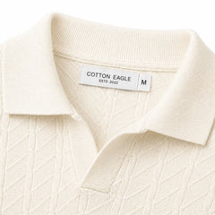 COTTON EAGLE V JHONNY COLLAR CABLE KNIT POLO SHIRT (OFF-WHITE)