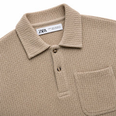 Z.A.R.A WAFFLE KNIT RELAXED FIT POLO SHIRT (DESERT SAND)