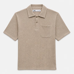 Z.A.R.A WAFFLE KNIT RELAXED FIT POLO SHIRT (DESERT SAND)