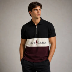 RL TWO TONE QUATER ZIPPER POLO SHIRT (BLACK&MAROON)