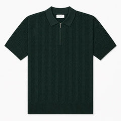 COTTON EAGLE KINGSLEY ZIP UP CABLE KNIT POLO SHIRT (GREEN)